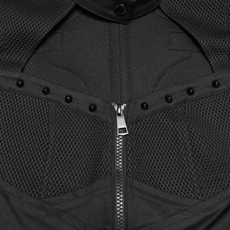Schwarzes Cyberpunk-Tanktop für Damen mit Cut-outs und Nietenbesatz