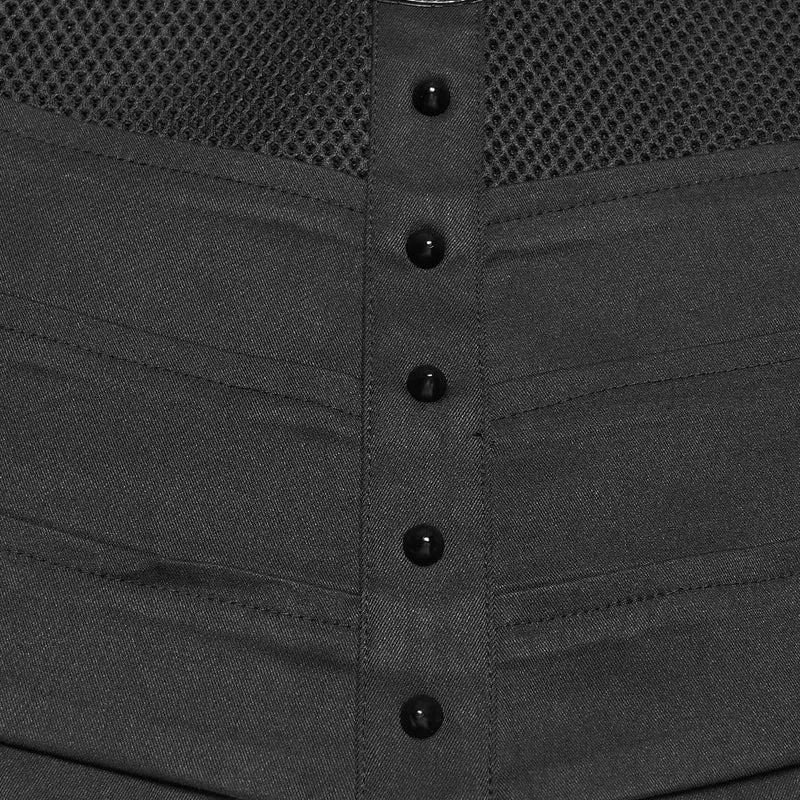 Schwarzes Cyberpunk-Tanktop für Damen mit Cut-outs und Nietenbesatz