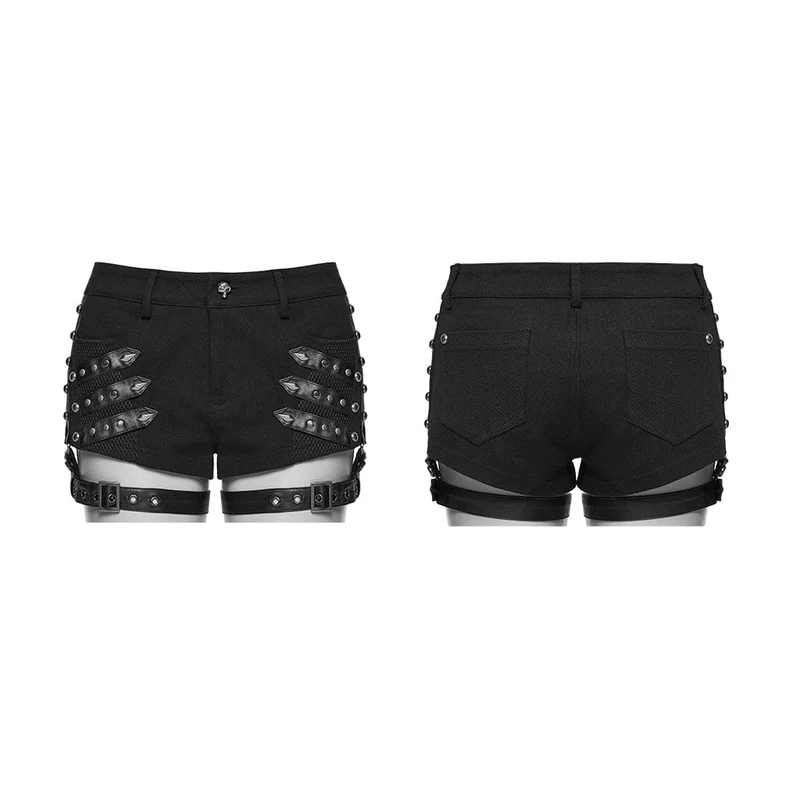 Punk-Nieten-Shorts für Damen mit abnehmbaren Beinschlaufen