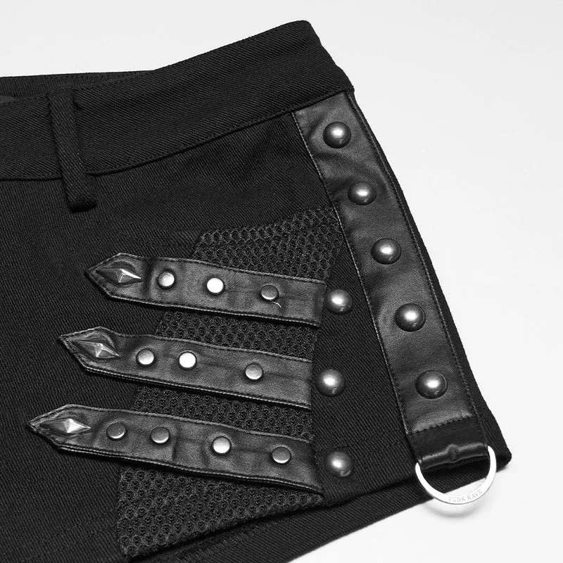 Punk-Nieten-Shorts für Damen mit abnehmbaren Beinschlaufen