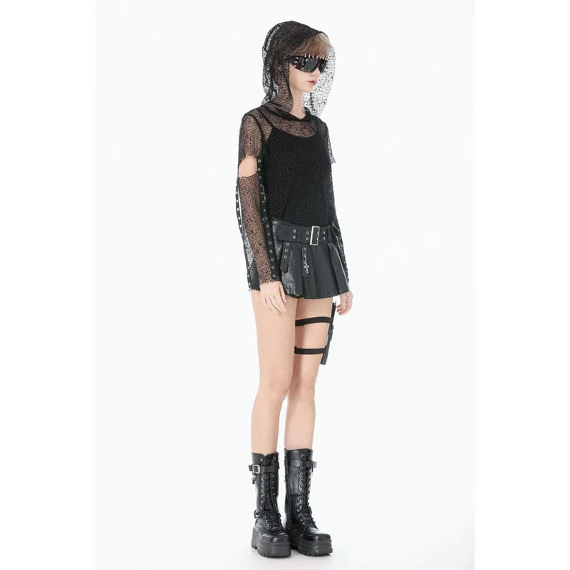 Punk-Shorts für Damen mit niedrigem Bund und asymmetrischem Faltengürtel