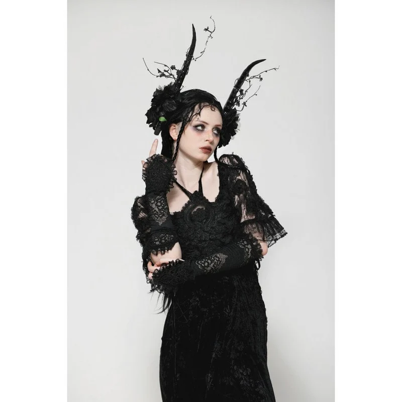 Gothic-Handschuhe aus Spitze mit Blumenstickerei und Rüschen für Damen