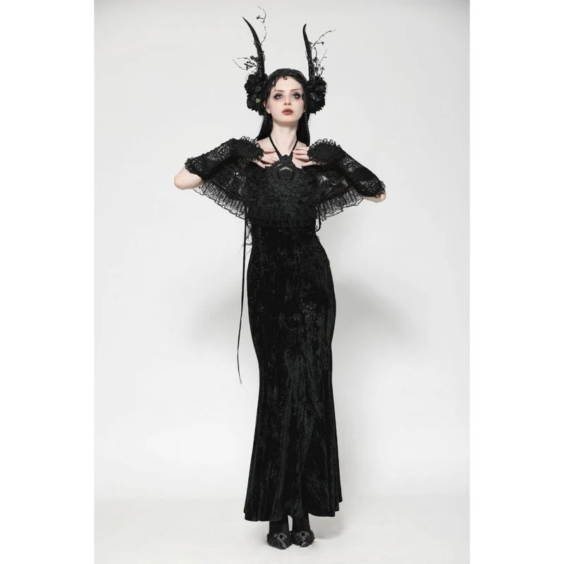 Gothic-Handschuhe aus Spitze mit Blumenstickerei und Rüschen für Damen
