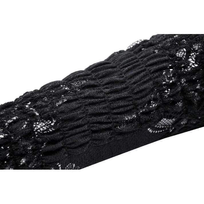 Gothic-Handschuhe aus Spitze mit Blumenstickerei und Rüschen für Damen