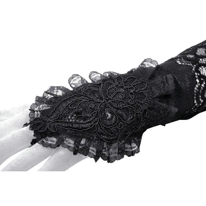 Gothic-Handschuhe aus Spitze mit Blumenstickerei und Rüschen für Damen