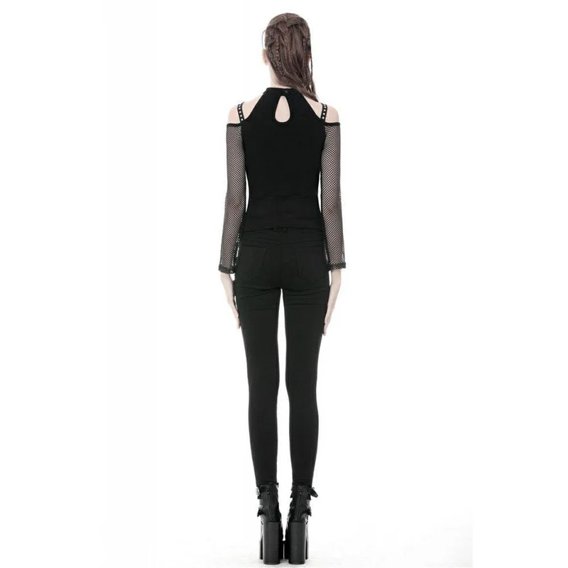 Frauen Punk Schnür-Up Front Off-Shoulder Mesh Tops