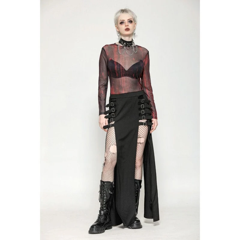 Gothic-Batik-Oberteil aus transparentem Netzstoff für Damen