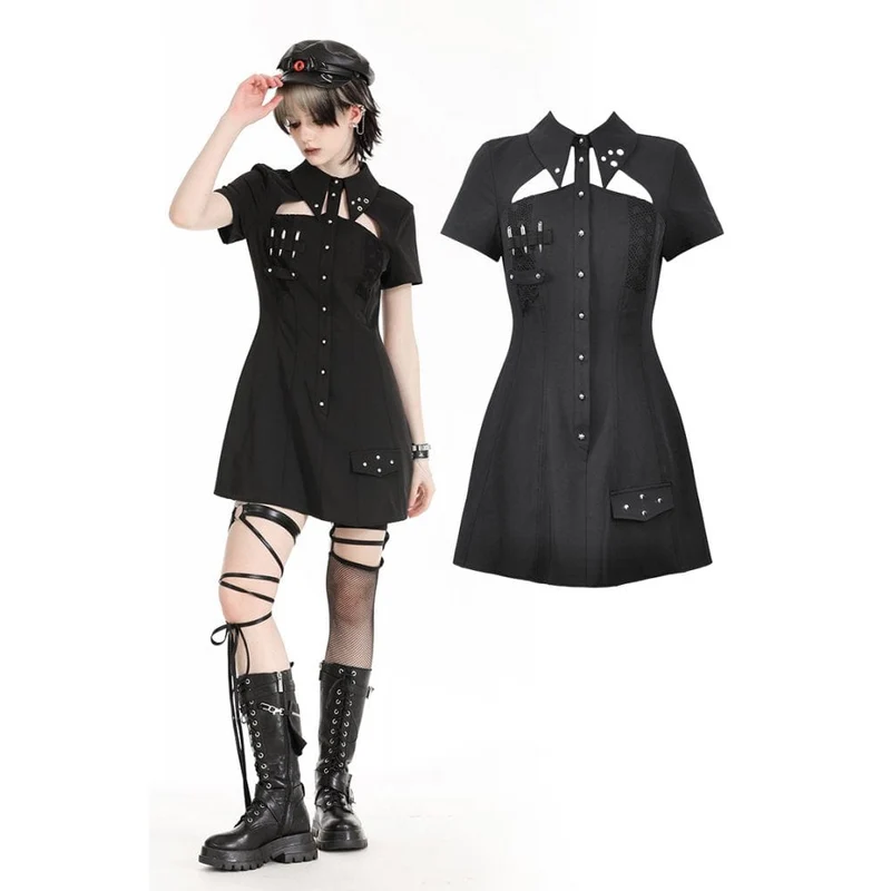 Damen-Heimkehrkleid im Gothic-Stil mit Umlegekragen und Ausschnitt