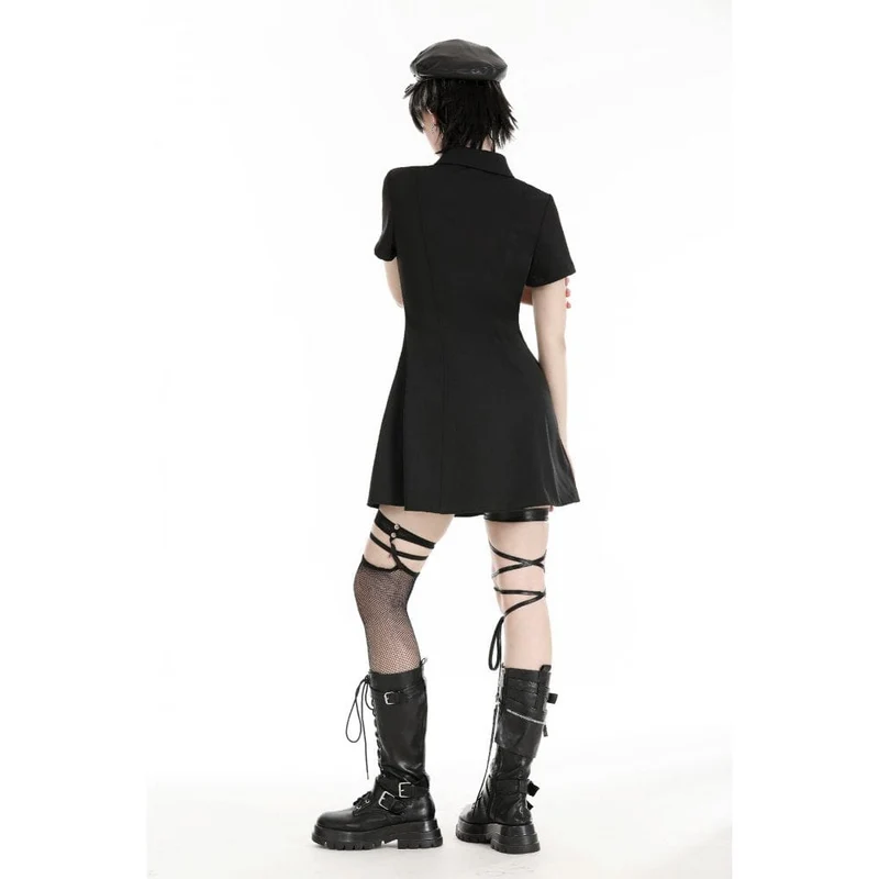 Damen-Heimkehrkleid im Gothic-Stil mit Umlegekragen und Ausschnitt