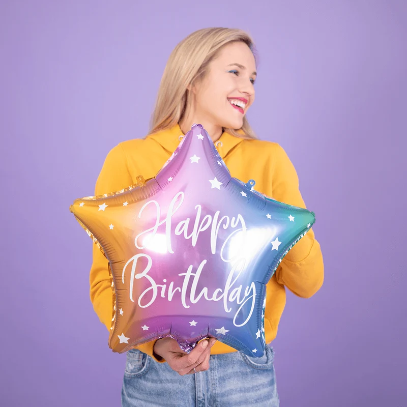 Geburtstagsballon "Happy Birthday" Stern Bunt