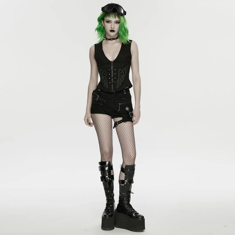 Cyberpunk-Weste für Damen mit geprägten Nieten und Reißverschluss