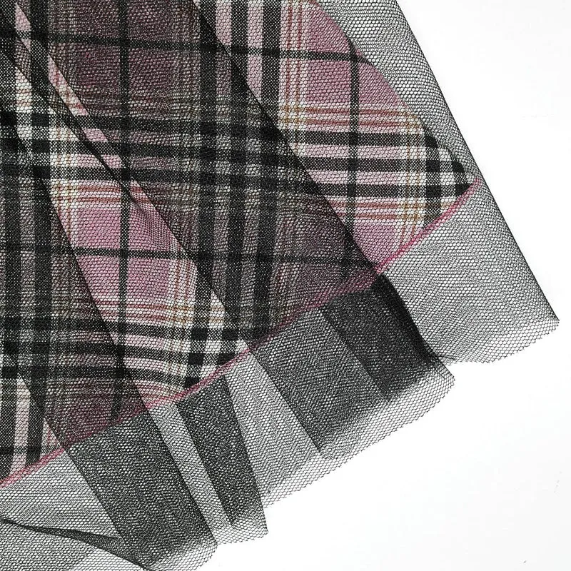 Damen Grunge hoch taillierter Mesh rot karierter kurzer Rock