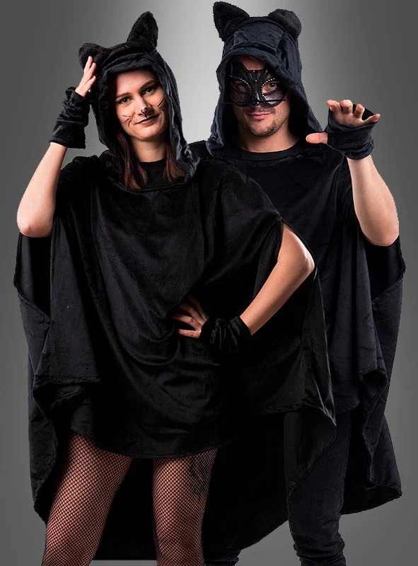 Wandelbarer schwarzer Poncho aus Plüsch XS-XXXL