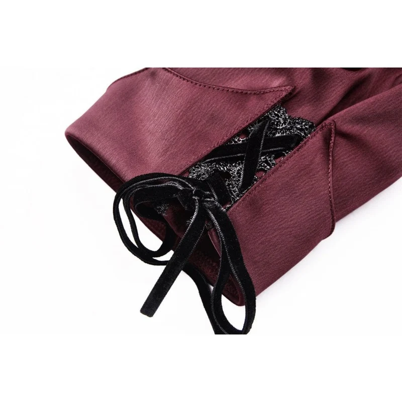 Gothic Rüschenhemd mit kurzen Puffärmeln für Damen in Rot