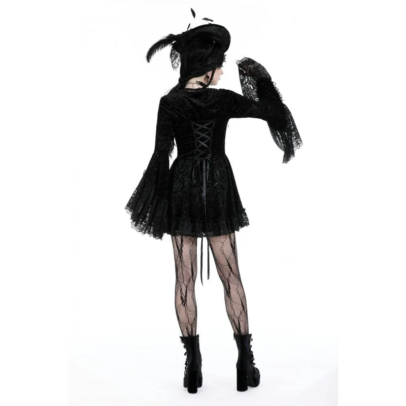 Damen-Gothic-Kleid aus mehrlagigem Samt mit ausgestellten Ärmeln