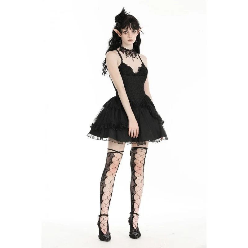 Gothic-Kleid für Damen, tief ausgeschnitten, mehrlagig, Partykleid, Abschlusskleid