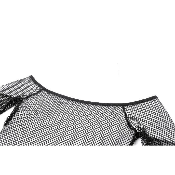 Punk-Off-Shoulder-Mesh-Top für Damen