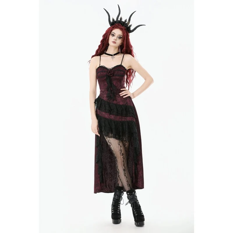 Gothic-Brautkleid für Damen mit Rosenmuster, mehrlagiger Spitze, Rüschen und asymmetrischem Schnitt