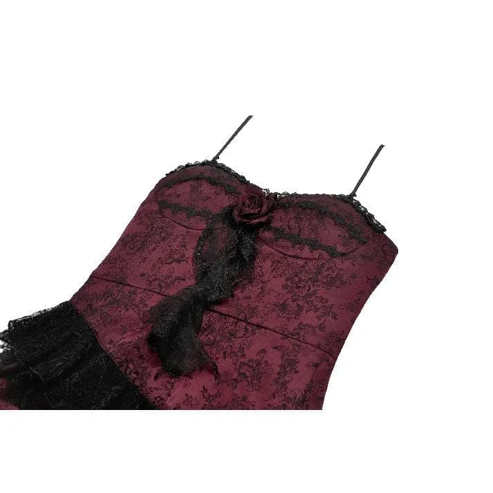 Gothic-Brautkleid für Damen mit Rosenmuster, mehrlagiger Spitze, Rüschen und asymmetrischem Schnitt