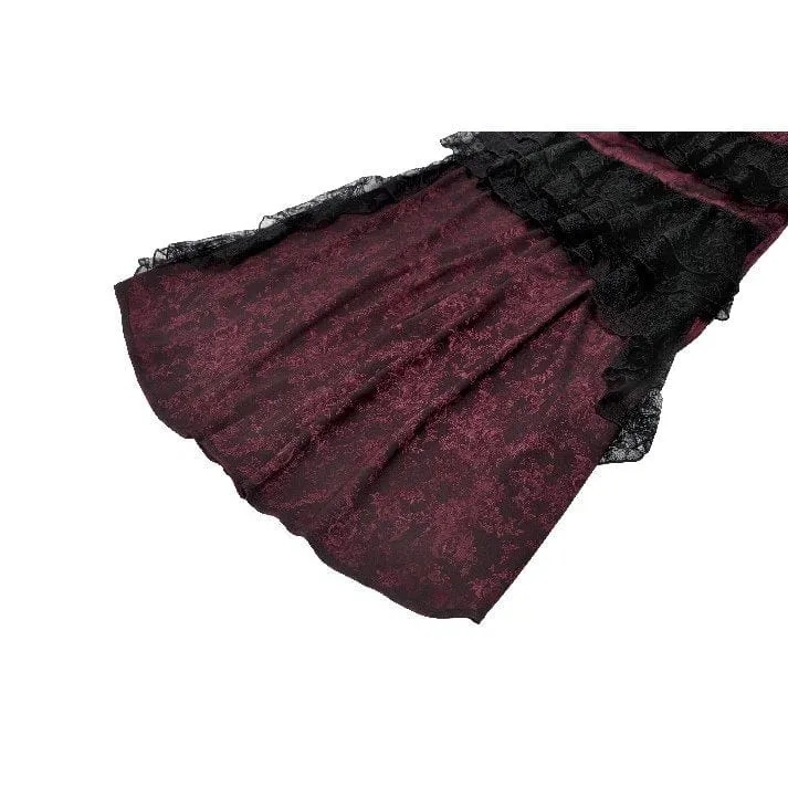 Gothic-Brautkleid für Damen mit Rosenmuster, mehrlagiger Spitze, Rüschen und asymmetrischem Schnitt