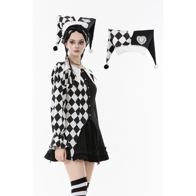 Gothic Harlekinhut in Kontrastfarbe für Damen