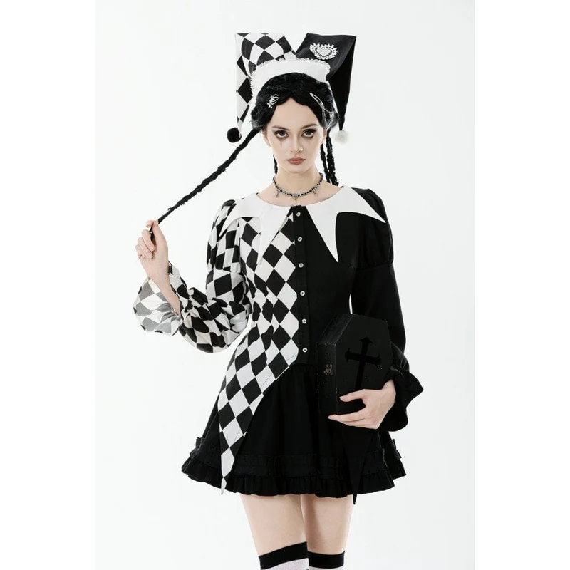 Gothic Harlekinhut in Kontrastfarbe für Damen