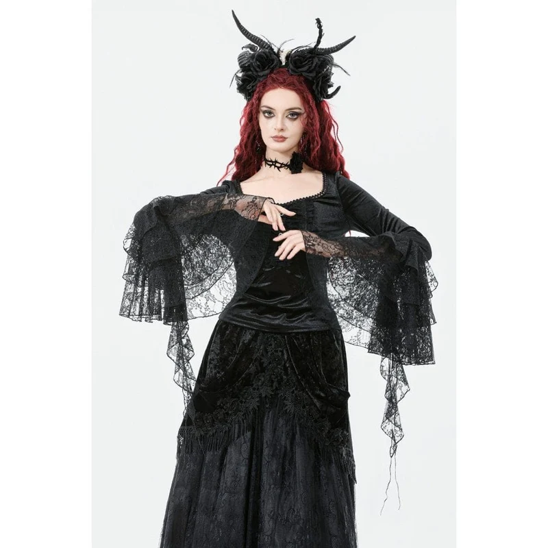 Gothic-Oberteil aus Samt mit quadratischem Kragen und ausgestellten Ärmeln für Damen