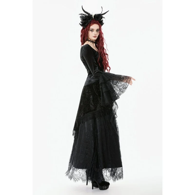 Gothic-Oberteil aus Samt mit quadratischem Kragen und ausgestellten Ärmeln für Damen