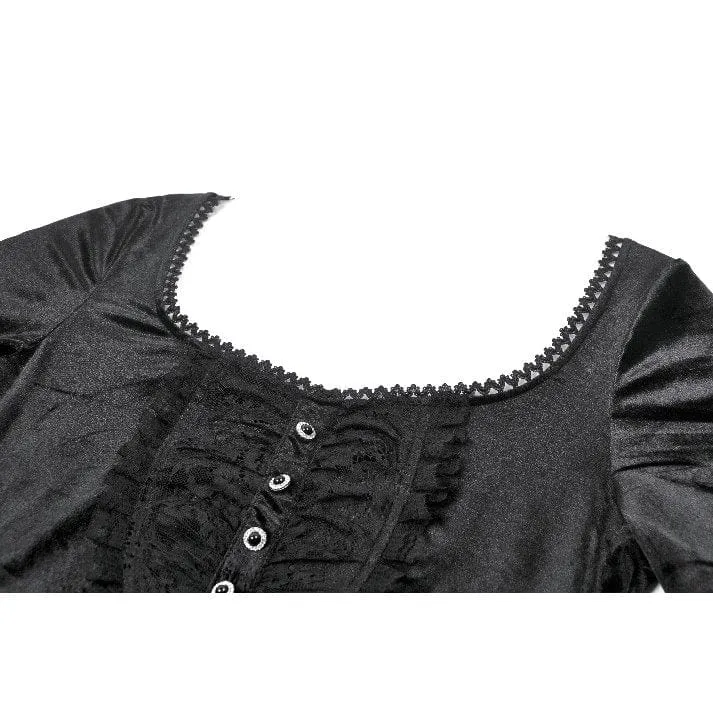 Gothic-Oberteil aus Samt mit quadratischem Kragen und ausgestellten Ärmeln für Damen