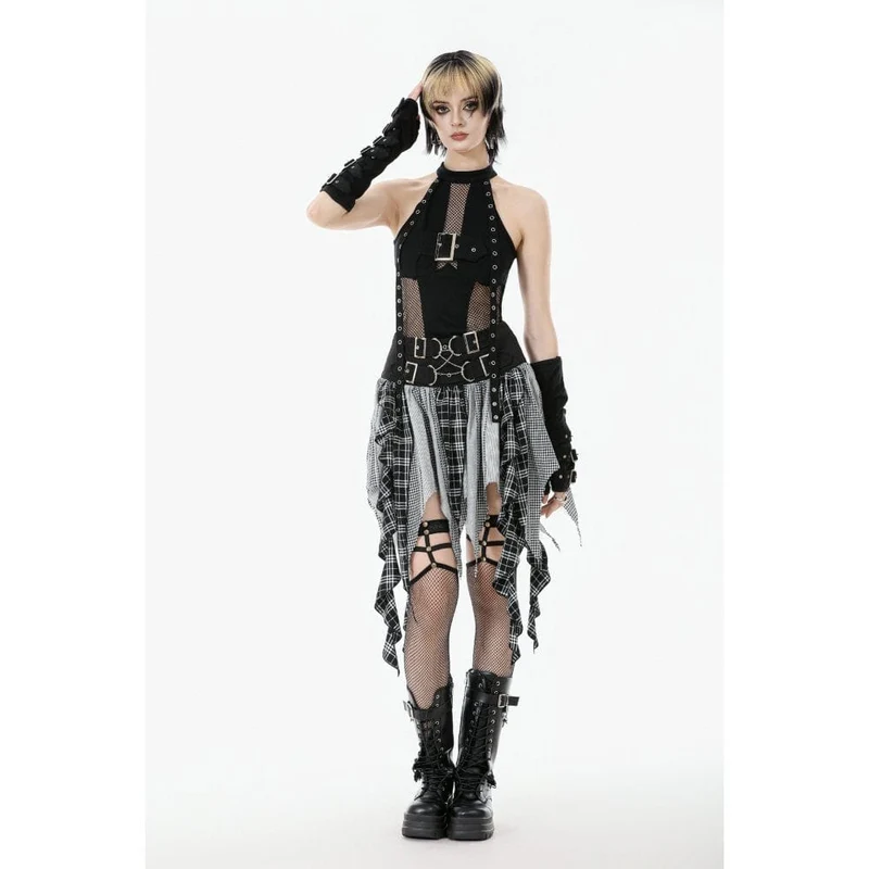 Damen Punk Neckholder-Top mit Ösenträgern und Mesh-Panel