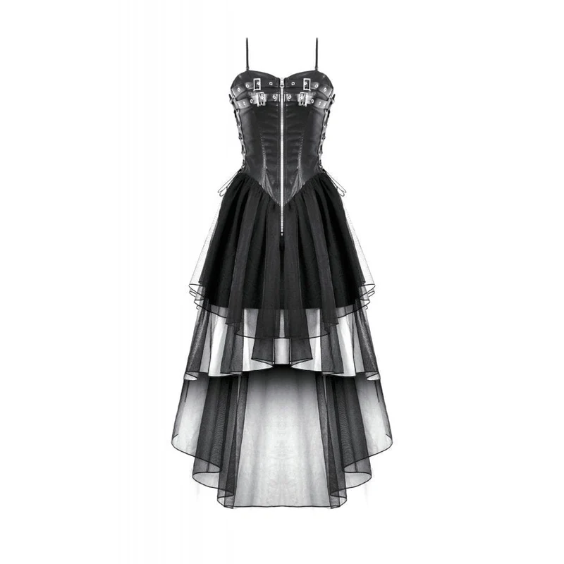 Damen-Slip-Kleid mit Punk-Schnallenriemen und Schnürung aus Mesh