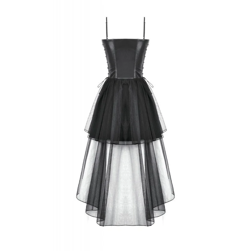 Damen-Slip-Kleid mit Punk-Schnallenriemen und Schnürung aus Mesh