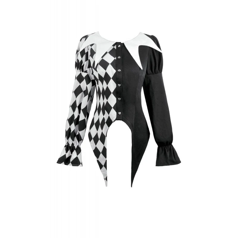 Gothic-Langarmhemd mit Rautenmuster und Kontrastfarbe für Damen
