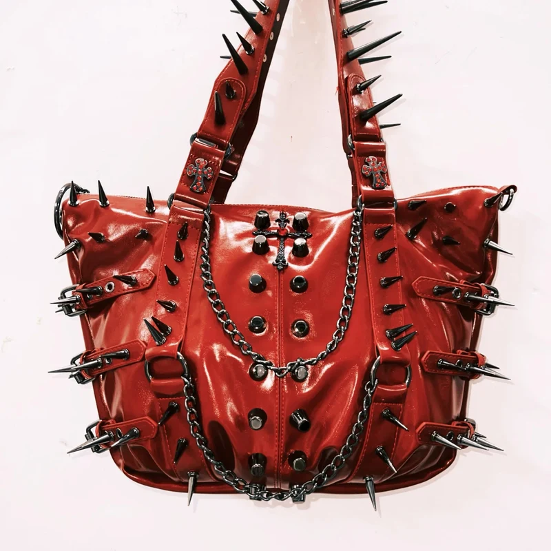 PU leather rivet metal chain handbag