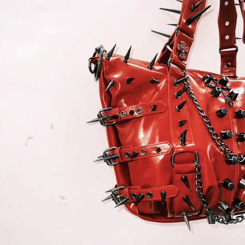 PU leather rivet metal chain handbag