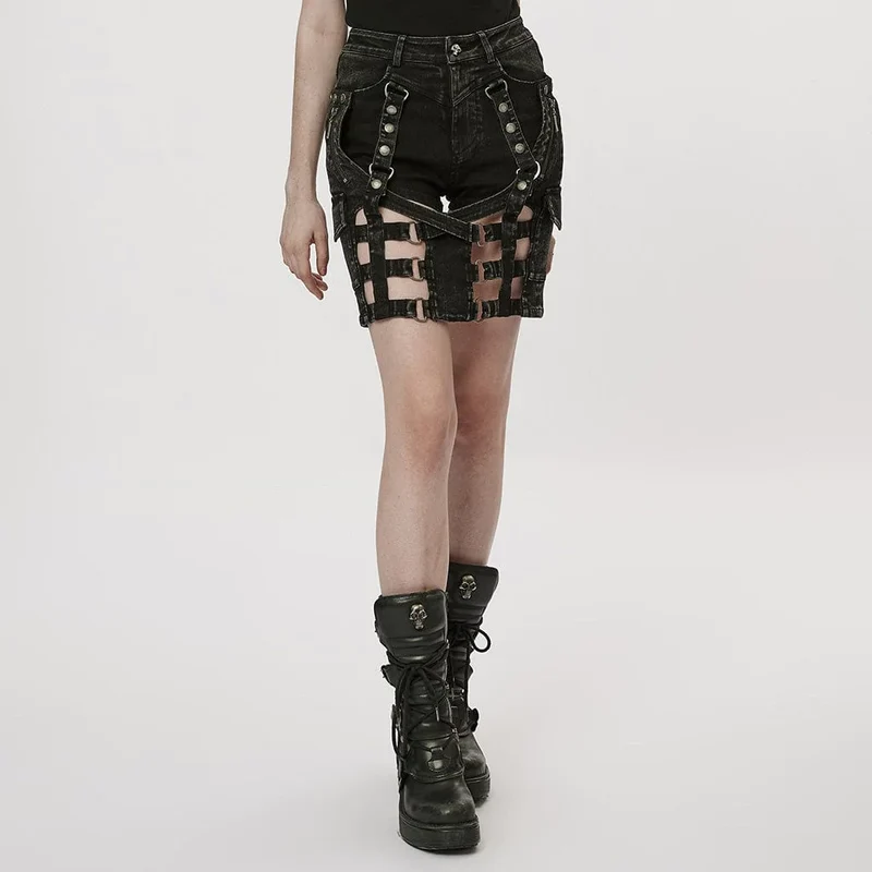 Damen Punk Distressed abnehmbarer Rock