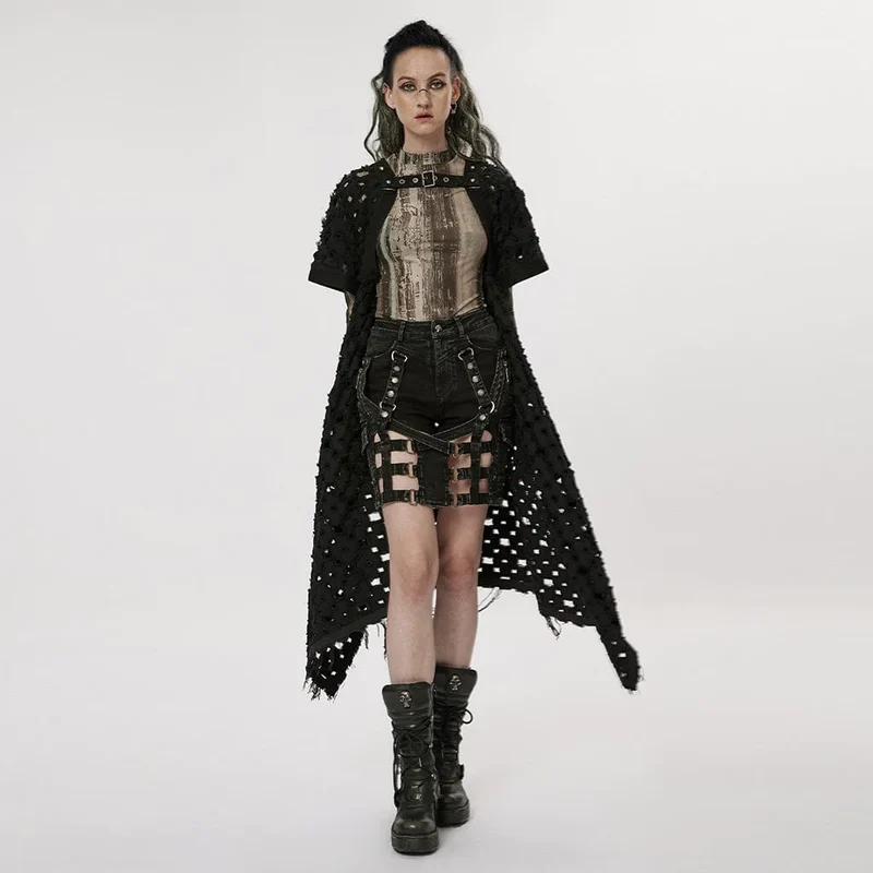 Damen Punk Distressed abnehmbarer Rock