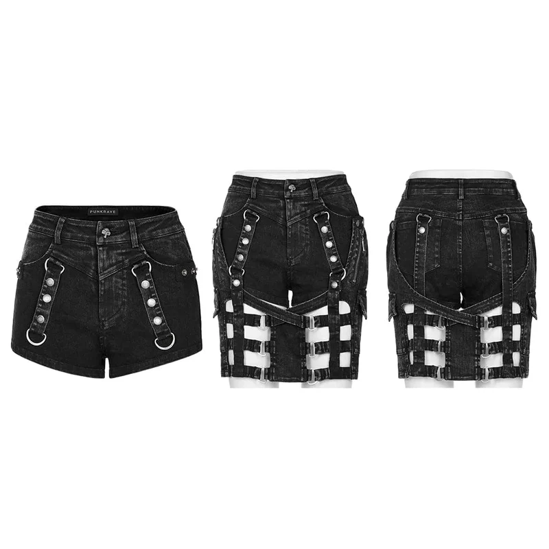 Damen Punk Distressed abnehmbarer Rock
