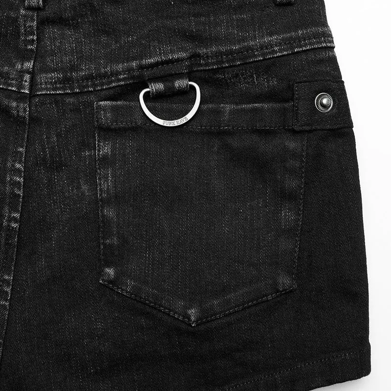 Damen Punk Distressed abnehmbarer Rock