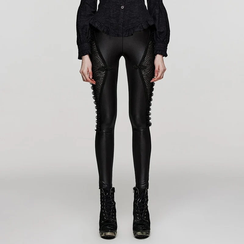 Punk-Leggings mit gerüschter Spitze und gespleißtem Netzstoff für Damen