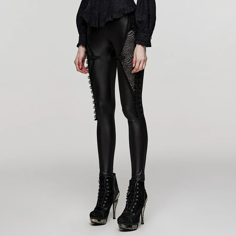 Punk-Leggings mit gerüschter Spitze und gespleißtem Netzstoff für Damen