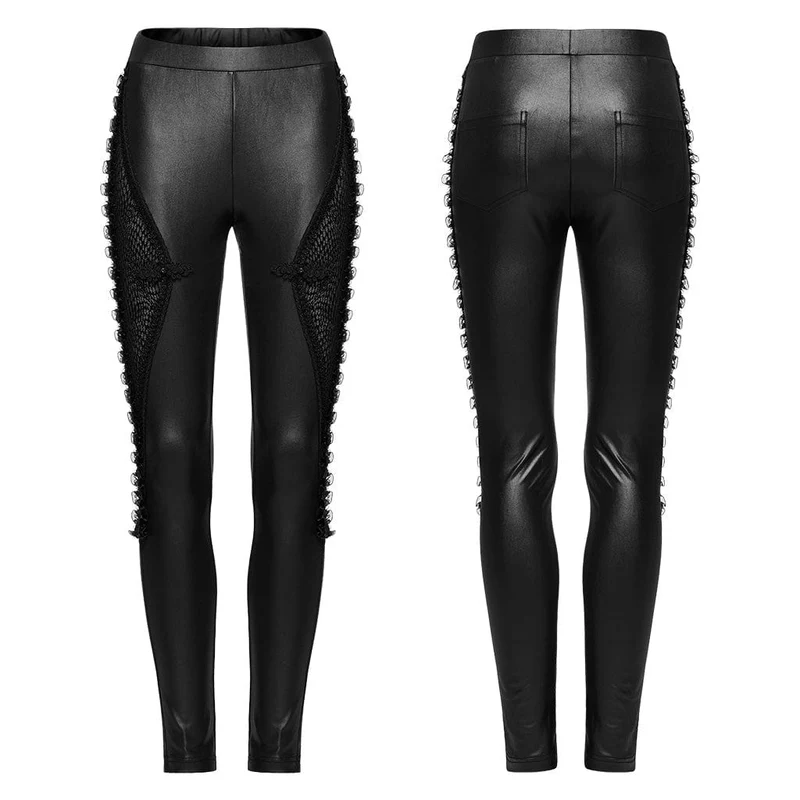 Punk-Leggings mit gerüschter Spitze und gespleißtem Netzstoff für Damen