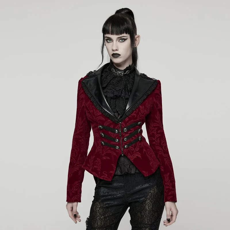 Gothic-Schnürjacke mit Blumenmuster für Damen, Rot