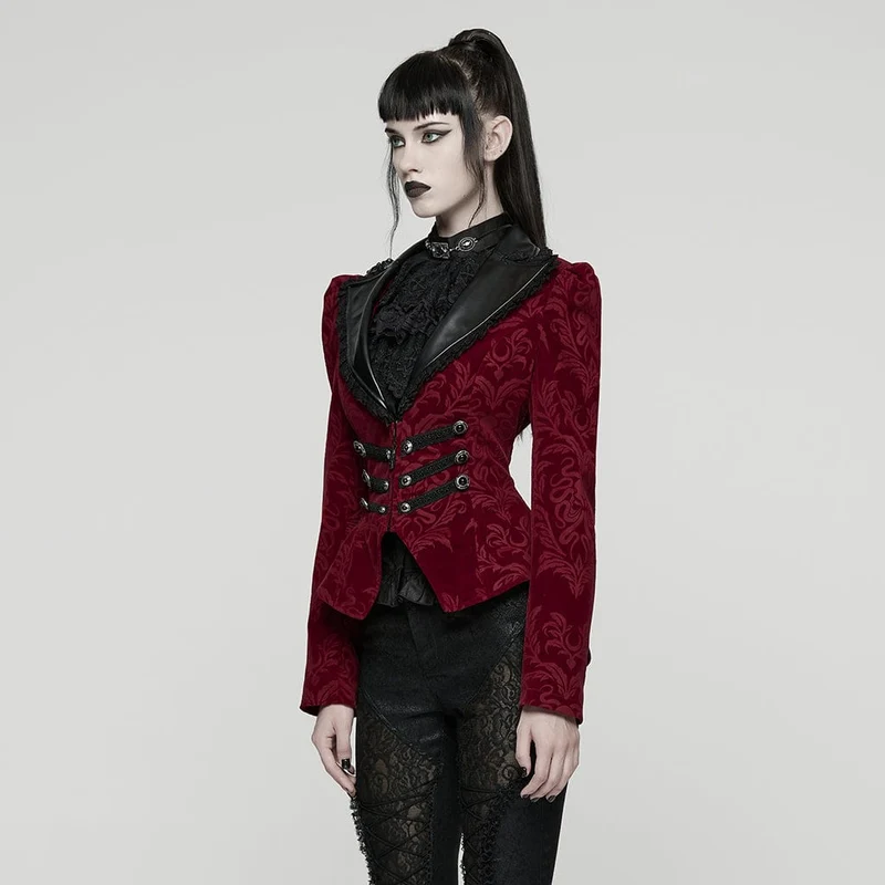 Gothic-Schnürjacke mit Blumenmuster für Damen, Rot