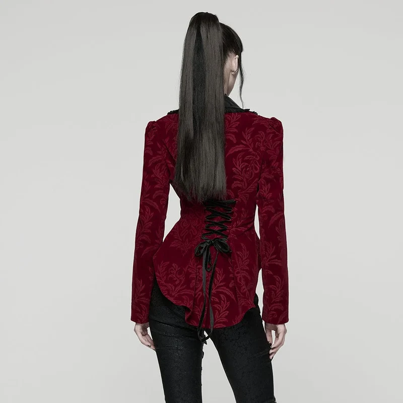 Gothic-Schnürjacke mit Blumenmuster für Damen, Rot