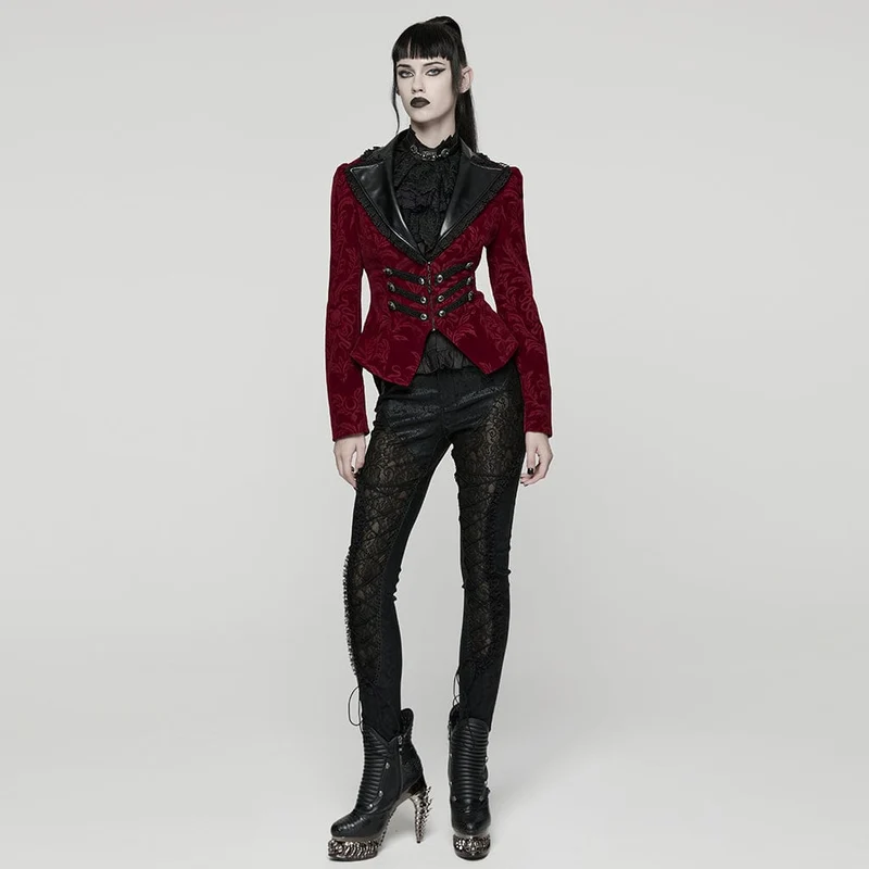 Gothic-Schnürjacke mit Blumenmuster für Damen, Rot