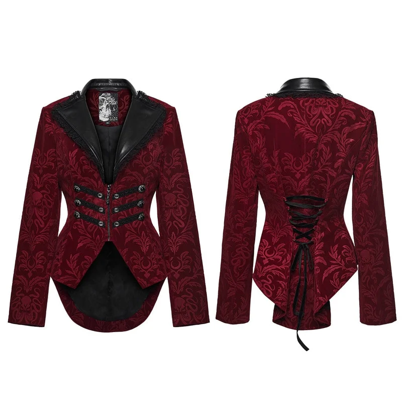 Gothic-Schnürjacke mit Blumenmuster für Damen, Rot