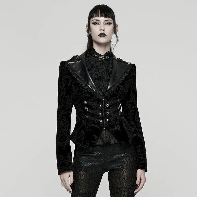 Gothic-Schnürjacke mit Blumenmuster für Damen, Schwarz