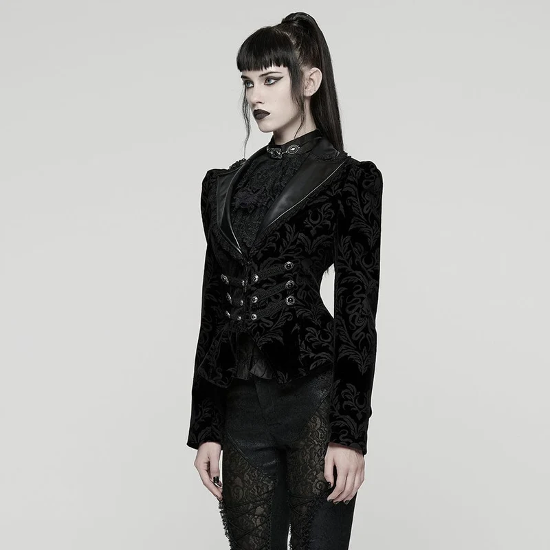 Gothic-Schnürjacke mit Blumenmuster für Damen, Schwarz