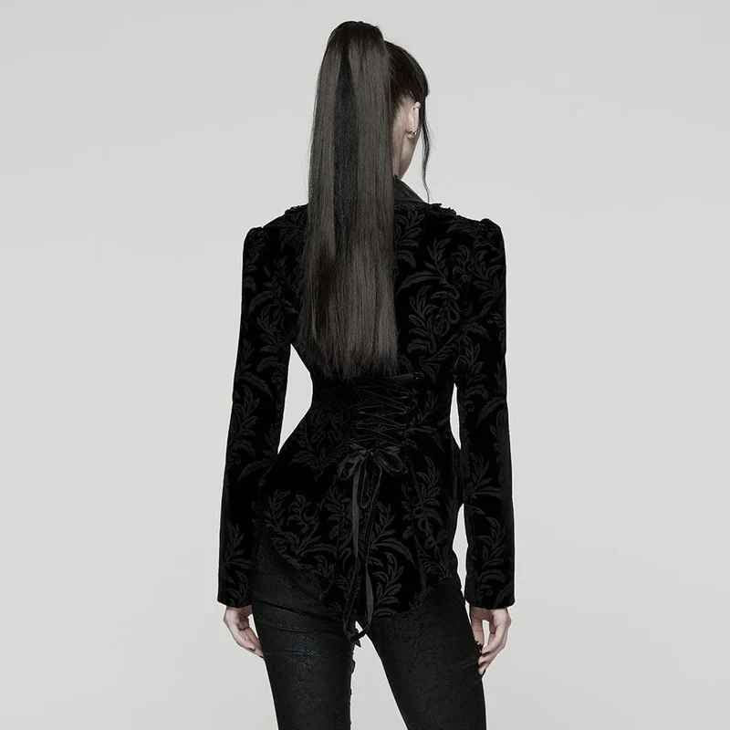 Gothic-Schnürjacke mit Blumenmuster für Damen, Schwarz